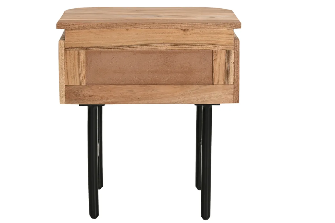 Miliboo Table De Chevet-Table de chevet en bois massif et métal noir avec tiroir L45 cm NAPOLI