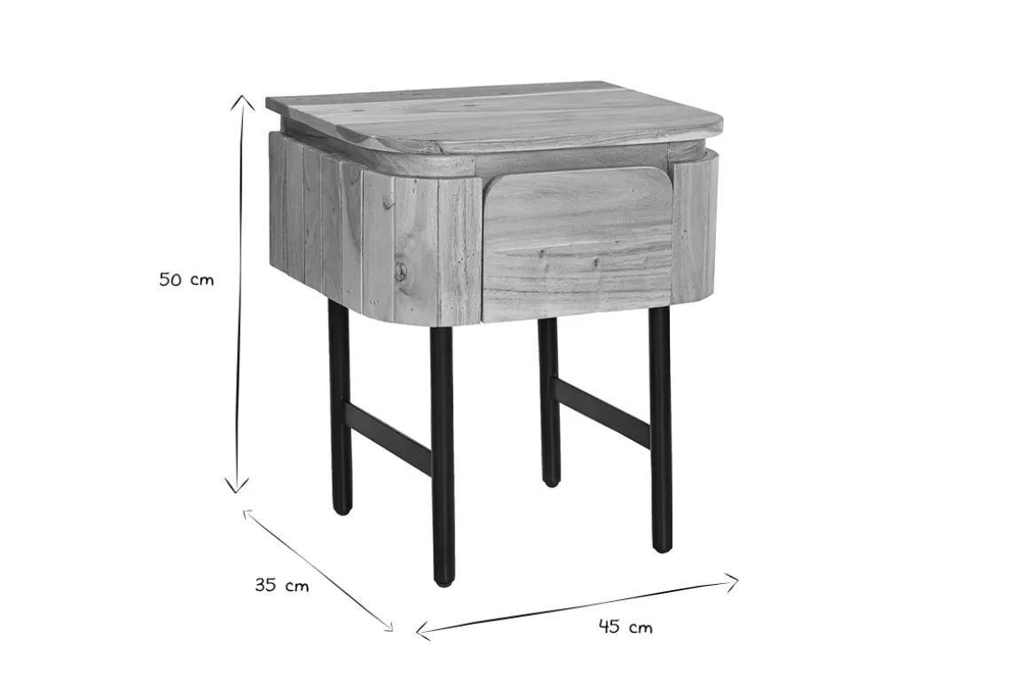 Miliboo Table De Chevet-Table de chevet en bois massif et métal noir avec tiroir L45 cm NAPOLI