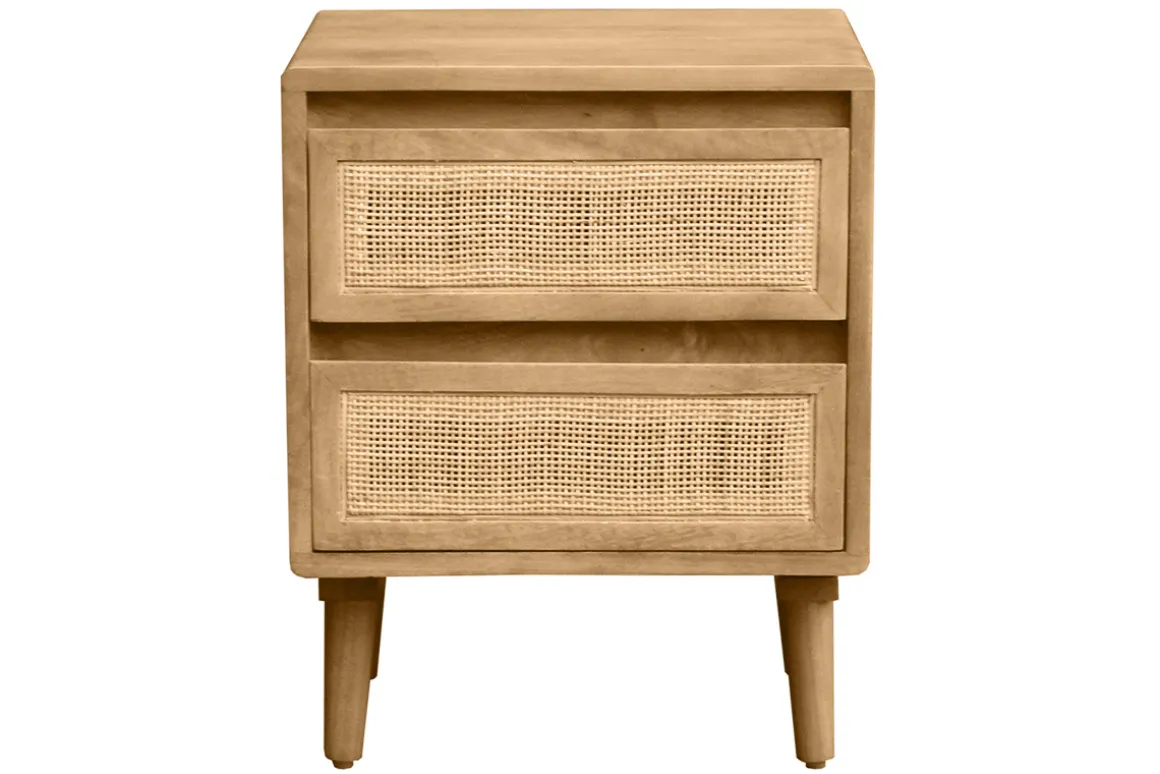 Miliboo Table De Chevet-Table de chevet en bois manguier massif et cannage rotin avec rangements 2 tiroirs L40 cm ACANGE
