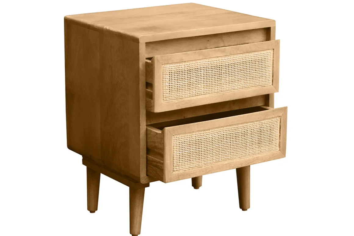 Miliboo Table De Chevet-Table de chevet en bois manguier massif et cannage rotin avec rangements 2 tiroirs L40 cm ACANGE