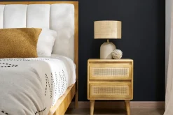 Miliboo Table De Chevet-Table de chevet en bois manguier massif et cannage rotin avec rangements 2 tiroirs L40 cm ACANGE