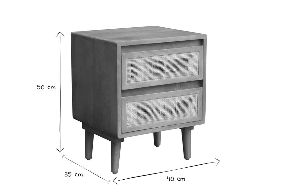Miliboo Table De Chevet-Table de chevet en bois manguier massif et cannage rotin avec rangements 2 tiroirs L40 cm ACANGE