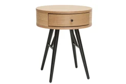 Miliboo Table De Chevet-Table de chevet ronde avec tiroir bois clair et métal noir D41 cm KORAL