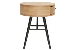 Miliboo Table De Chevet-Table de chevet ronde avec tiroir bois clair et métal noir D41 cm KORAL