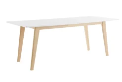 Miliboo Table Extensible-Table extensible rallonges intégrées rectangulaire blanche et bois clair L160-205 cm SWAD