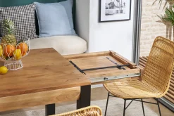 Miliboo Table Extensible-Table extensible rallonges intégrées rectangulaire en bois massif et métal noir L120-210 cm TRAP