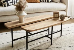 Miliboo Table Basse-Tables basses gigognes 2 plateaux en bois massif et métal noir SUZANE