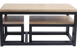 Miliboo Table Basse-Tables basses gigognes bois manguier massif et métal noir (lot de 3) FACTORY