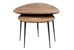 Miliboo Table Basse-Tables basses gigognes bois massif et métal noir (lot de 2) STONES