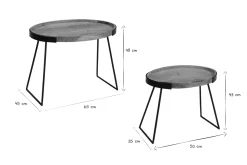 Miliboo Table Basse|Table D'appoint-Tables basses gigognes bois massif et métal noir (lot de 2) ELAVO