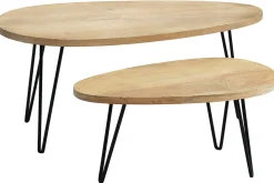 Miliboo Table Basse-Tables basses gigognes bois manguier massif et métal noir (lot de 2) VIBES
