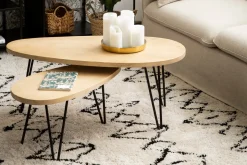 Miliboo Table Basse-Tables basses gigognes bois manguier massif et métal noir (lot de 2) VIBES