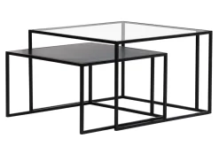 Miliboo Table Basse-Tables basses gigognes carrées design verre trempé et métal noir (lot de 2) TAHL