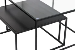 Miliboo Table Basse-Tables basses gigognes carrées design verre trempé et métal noir (lot de 2) TAHL