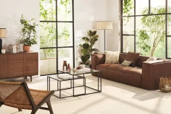 Miliboo Table Basse-Tables basses gigognes carrées design verre trempé et métal noir (lot de 2) TAHL