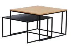 Miliboo Table Basse-Tables basses gigognes carrées bois manguier massif et métal noir (lot de 2) TAHL