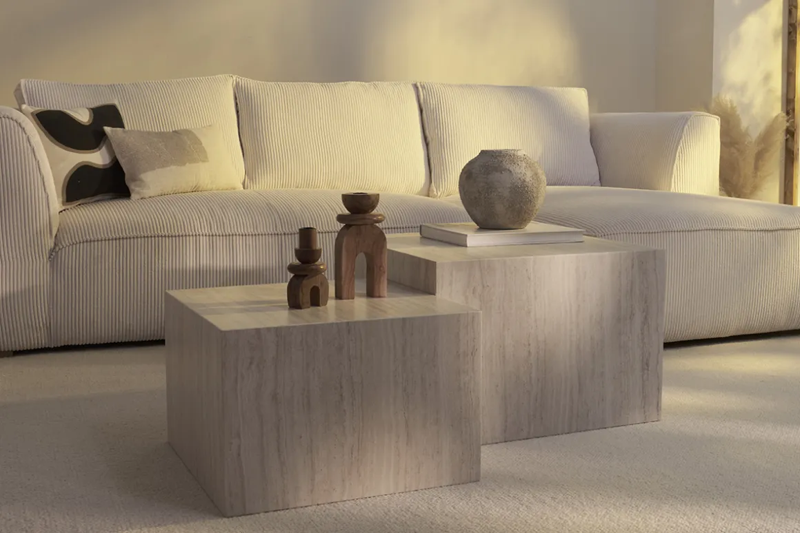 Miliboo Table Basse-Tables basses gigognes design effet travertin (lot de 2) CALLA