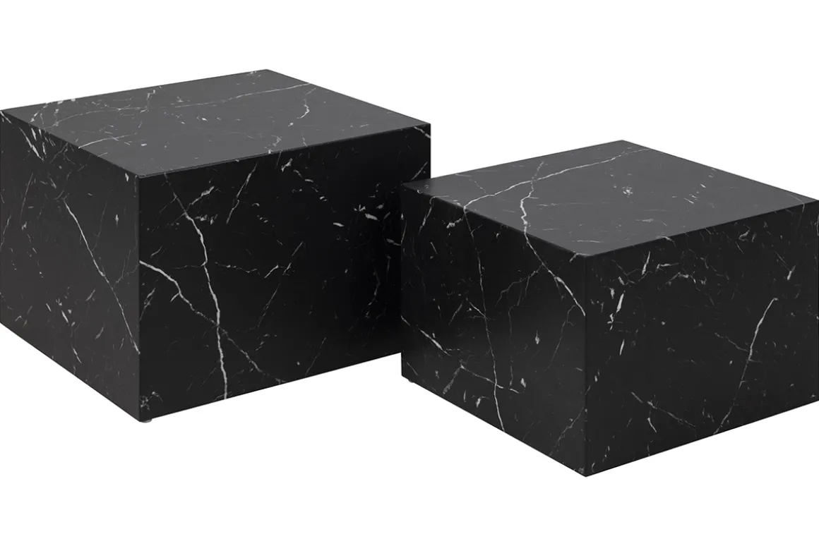Miliboo Table Basse-Tables basses gigognes design effet marbre noir (lot de 2) CALLA