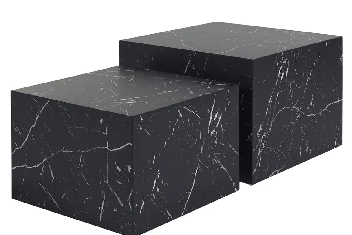 Miliboo Table Basse-Tables basses gigognes design effet marbre noir (lot de 2) CALLA