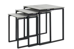Miliboo Table Basse-Tables basses gigognes design en céramique effet marbre blanc et métal noir (lot de 3) STRESA