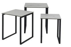 Miliboo Table Basse-Tables basses gigognes design en céramique effet marbre blanc et métal noir (lot de 3) STRESA