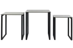 Miliboo Table Basse-Tables basses gigognes design en céramique effet marbre blanc et métal noir (lot de 3) STRESA