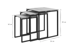 Miliboo Table Basse-Tables basses gigognes design en céramique effet marbre blanc et métal noir (lot de 3) STRESA