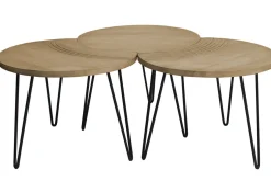 Miliboo Table Basse-Tables basses gigognes gravées bois manguier massif et métal noir (lot de 3) VIBES