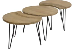 Miliboo Table Basse-Tables basses gigognes gravées bois manguier massif et métal noir (lot de 3) VIBES