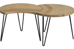 Miliboo Table Basse-Tables basses gigognes gravées bois manguier massif et métal noir (lot de 3) VIBES