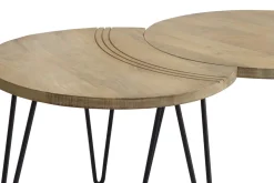 Miliboo Table Basse-Tables basses gigognes gravées bois manguier massif et métal noir (lot de 3) VIBES
