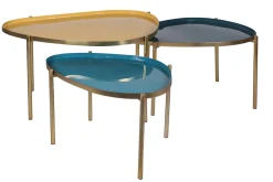 Miliboo Table Basse-Tables basses gigognes laquées moutarde, bleu canard et bleu (lot de 3) ZURIA