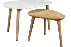 Miliboo Table Basse-Tables basses gigognes marbre blanc et bois manguier massif (lot de 2) EVY