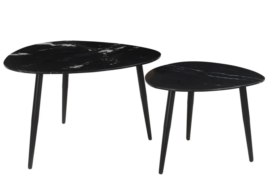 Miliboo Table Basse-Tables basses gigognes ovales en marbre noir et métal (lot de 2) PLATZ