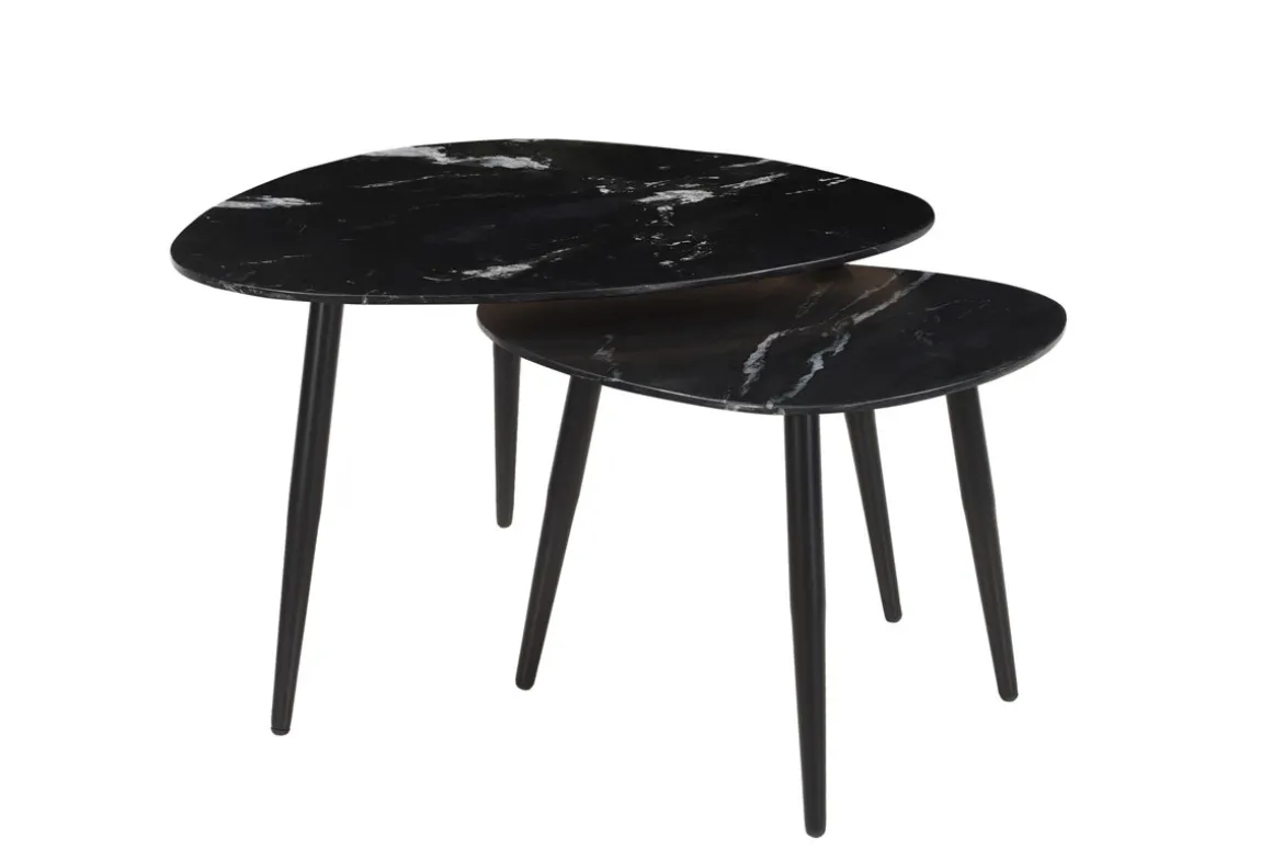 Miliboo Table Basse-Tables basses gigognes ovales en marbre noir et métal (lot de 2) PLATZ