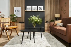 Miliboo Table Basse-Tables basses gigognes ovales en marbre noir et métal (lot de 2) PLATZ