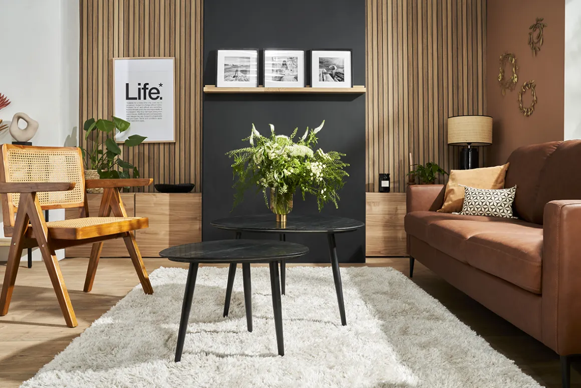 Miliboo Table Basse-Tables basses gigognes ovales en marbre noir et métal (lot de 2) PLATZ