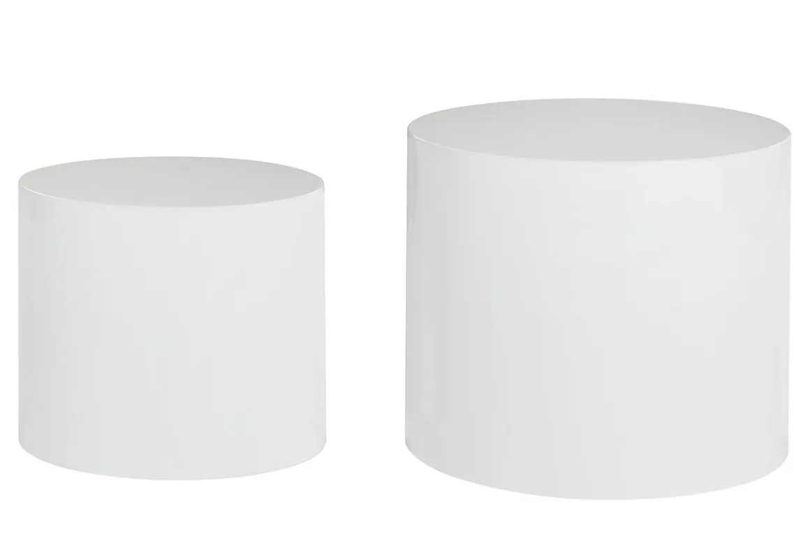 Miliboo Table Basse-Tables basses gigognes ovales design finition blanc laqué brillant (lot de 2) FAMOSA
