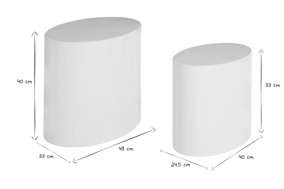 Miliboo Table Basse-Tables basses gigognes ovales design finition blanc laqué brillant (lot de 2) FAMOSA