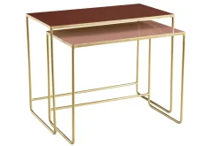 Miliboo Table Basse|Table D'appoint-Tables basses gigognes rectangulaires design terracotta, rose et métal doré (lot de 2) WESS