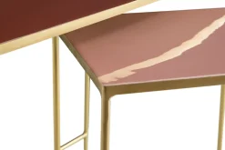 Miliboo Table Basse|Table D'appoint-Tables basses gigognes rectangulaires design terracotta, rose et métal doré (lot de 2) WESS
