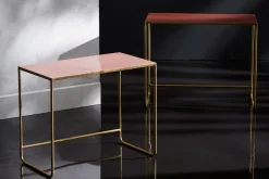 Miliboo Table Basse|Table D'appoint-Tables basses gigognes rectangulaires design terracotta, rose et métal doré (lot de 2) WESS