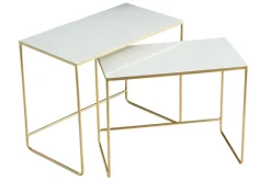 Miliboo Table Basse|Table D'appoint-Tables basses gigognes rectangulaires design blanc et métal doré (lot de 2) WESS