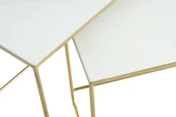 Miliboo Table Basse|Table D'appoint-Tables basses gigognes rectangulaires design blanc et métal doré (lot de 2) WESS