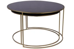 Miliboo Table Basse-Tables basses gigognes rondes design métal doré et verre teinté noir (lot de 2) ROXO