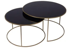 Miliboo Table Basse-Tables basses gigognes rondes design métal doré et verre teinté noir (lot de 2) ROXO