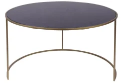 Miliboo Table Basse-Tables basses gigognes rondes design métal doré et verre teinté noir (lot de 2) ROXO