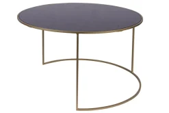 Miliboo Table Basse-Tables basses gigognes rondes design métal doré et verre teinté noir (lot de 2) ROXO