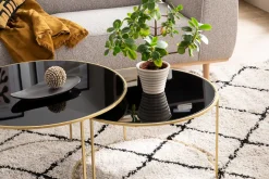 Miliboo Table Basse-Tables basses gigognes rondes design métal doré et verre teinté noir (lot de 2) ROXO