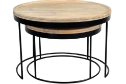 Miliboo Table Basse-Tables basses gigognes rondes bois manguier massif et métal noir (lot de 2) LEDGE